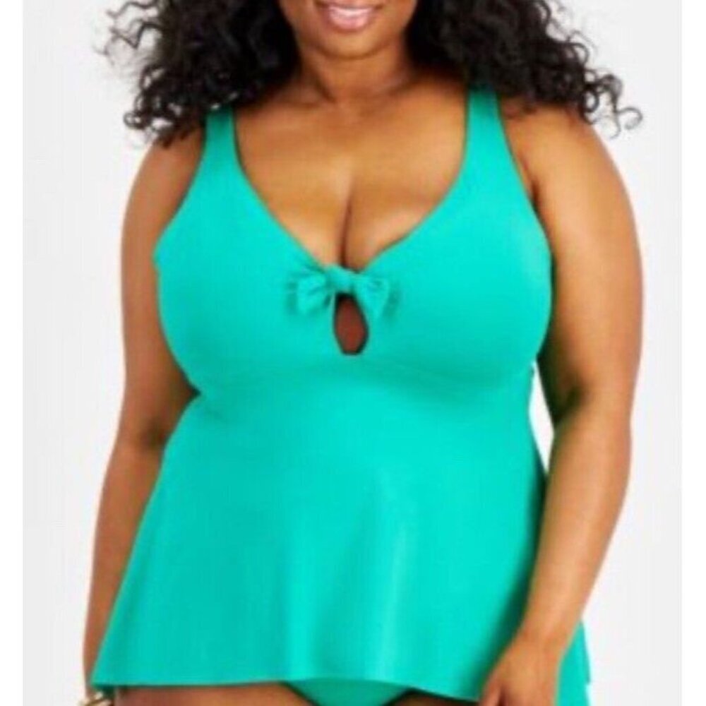 Becca ETC Plus Sz 1X Swimsuit Tankini Top Green Plus Size Beach Summer